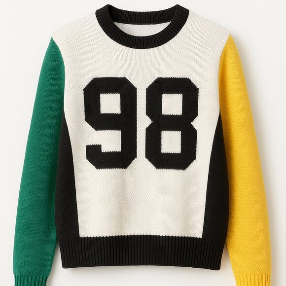 Women’s Colorblock Sweater Bold Crewneck Oversized 98 Graphic - Picture 1 of 2